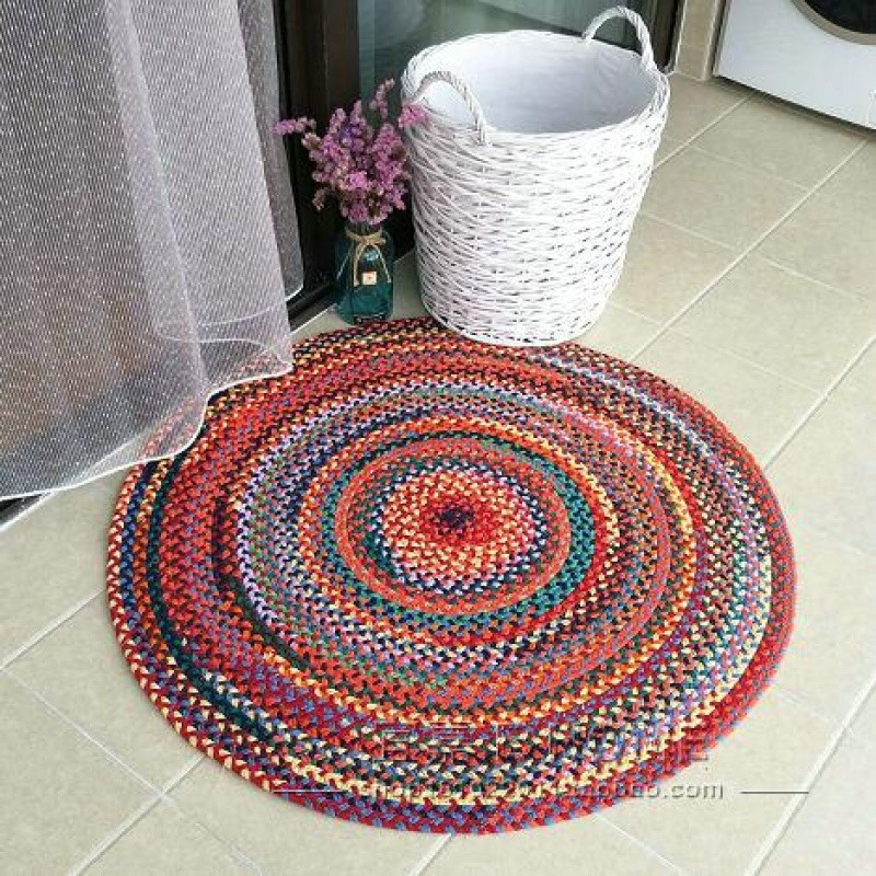 民族风圆形挂毯黄麻茶几垫手工编织家用卧室客厅地毯地垫