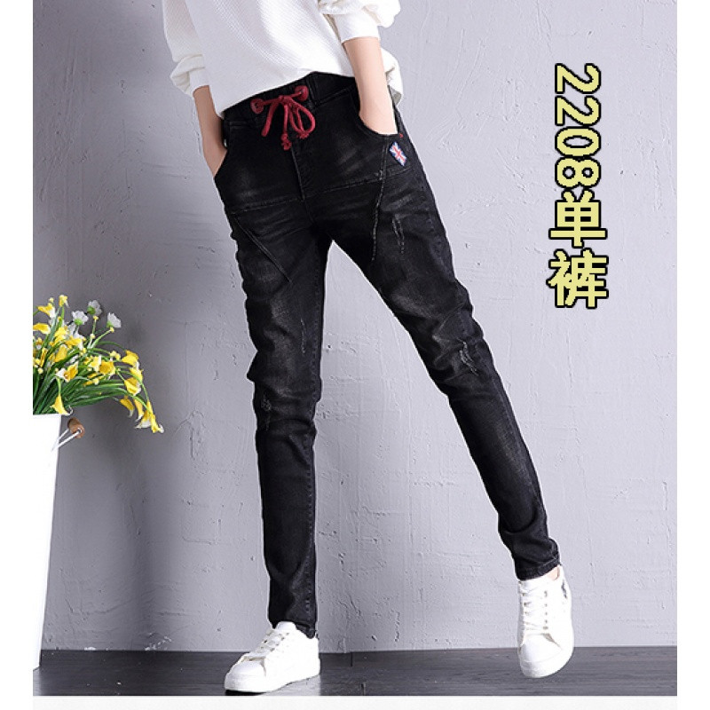 黑色加绒牛仔裤宽松女韩版学生 bf 百搭2017秋