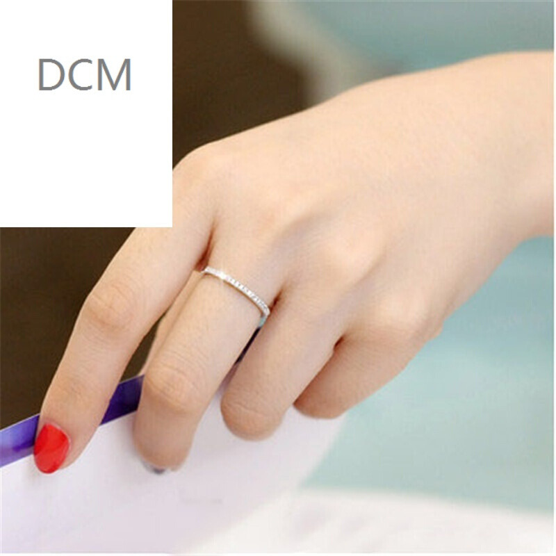 dcm925银单戒时尚食指无名指环简约百搭单排仿钻细戒指女款