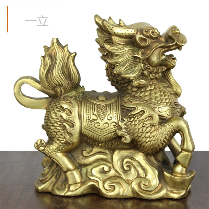 一立纯铜一对现代中式如意麒麟元宝铜麒麟礼品装饰工艺摆件