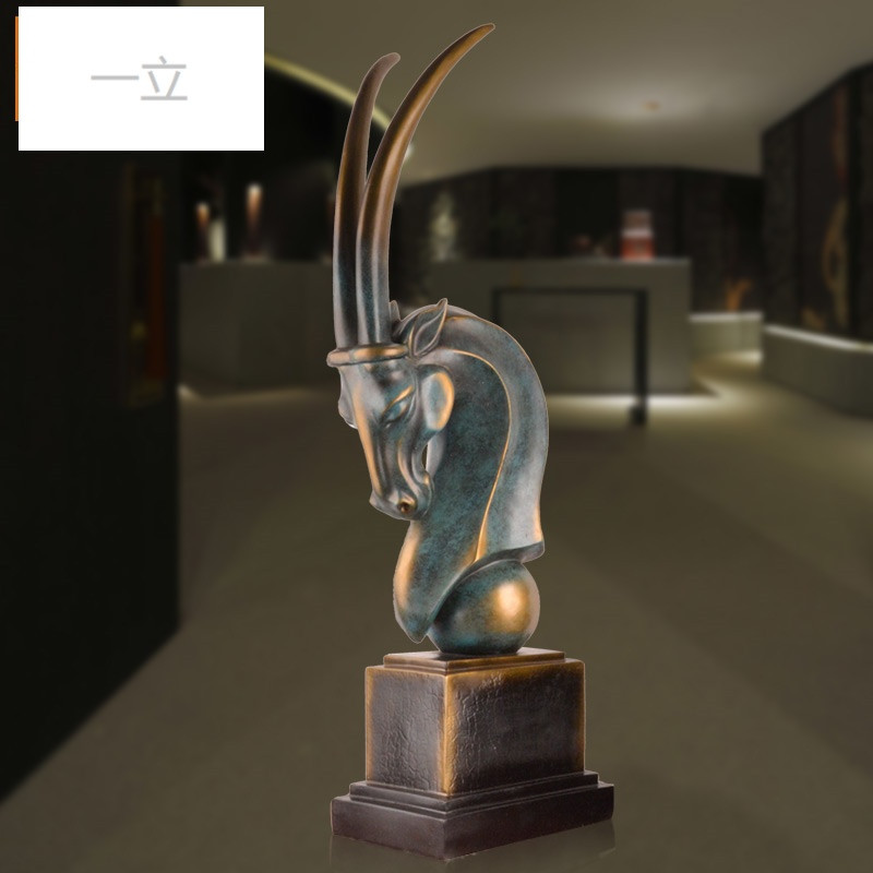 一立欧式抽象羊头摆件家居羊玄关书房客厅展厅装饰工艺品摆件