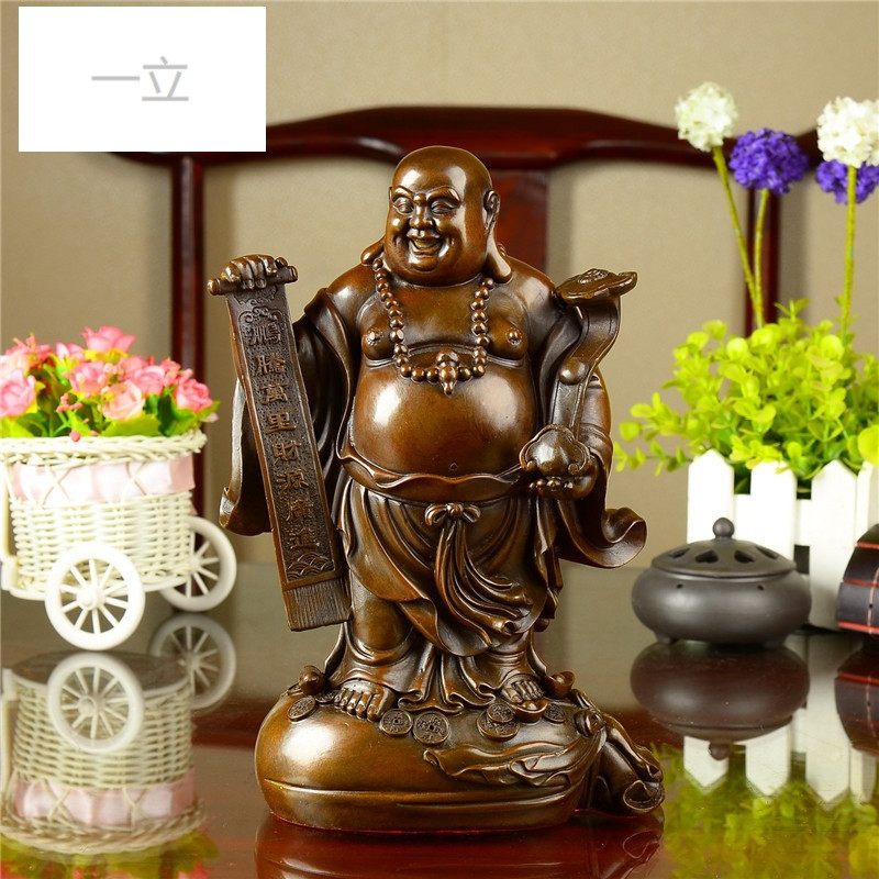 一立纯铜现代仿古弥勒佛黄金袋笑佛客厅书房家居装饰品摆件