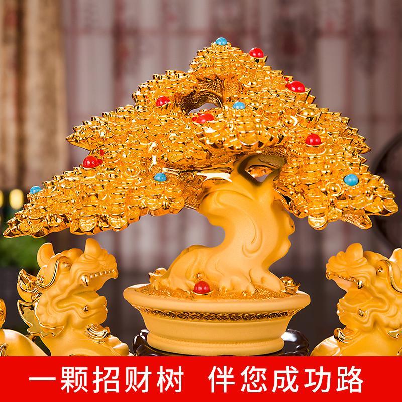 绒沙金工艺品生意兴隆貔貅摆件发财树聚宝盆开业礼品装饰品