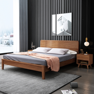 床现代简约木床阿斯卡利北欧双人床1.8米1.5主卧家具胡桃木大小户型木床