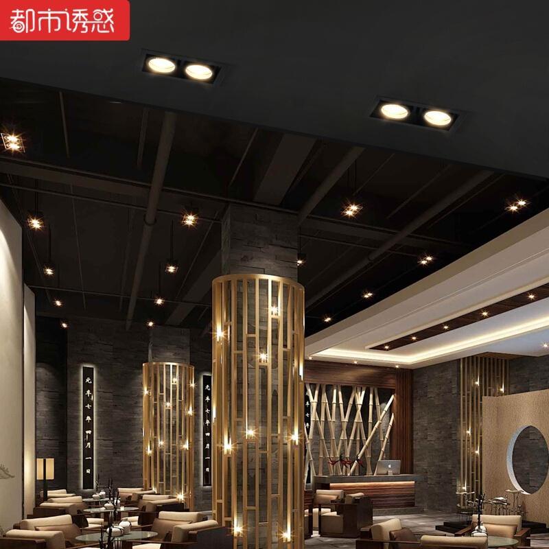 暗装射灯筒灯嵌入式斗胆灯双头led单灯天花客厅吸顶格栅灯盒子灯