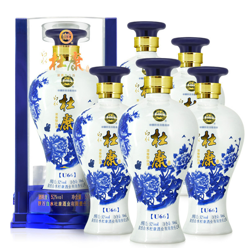 52度 陕西白水杜康 u66 青花瓷500ml 整箱装白酒 浓香型白酒 送礼袋
