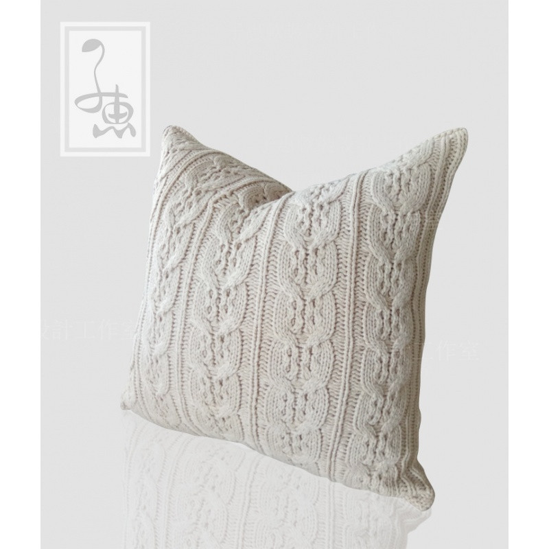 美式粗毛线针织抱枕样板间别墅沙发棒针冬季靠垫套多尺寸