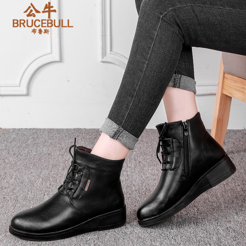 妈妈棉皮鞋休闲短靴女鞋 布鲁斯公牛(brucebull)中筒靴cc553【价格