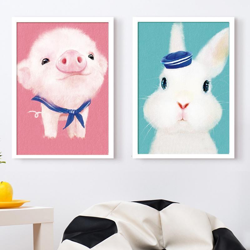 线绣十字绣粉猪兔子客厅儿童卡通卧室简约现代小幅简单钻石画
