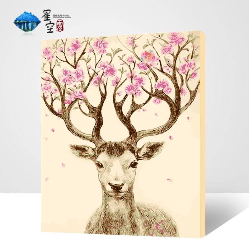 diy数字油画 风景动物花卉客厅手绘大幅填色装饰油彩画鹿