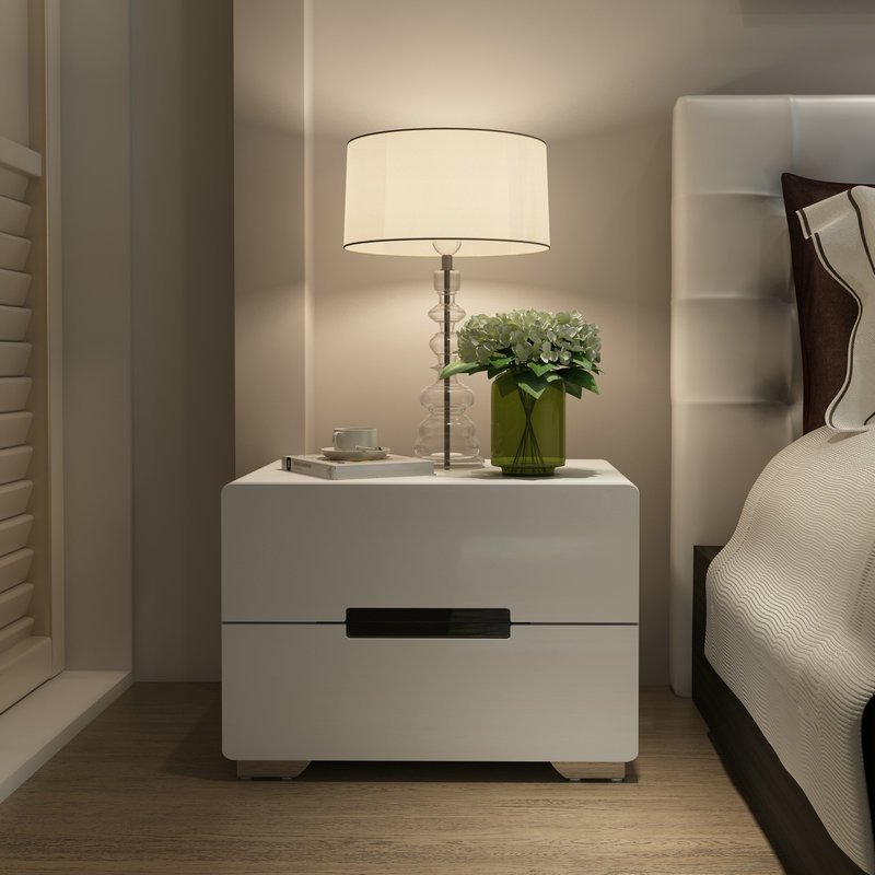 床头柜简约现代白色时尚烤漆三斗柜床边柜整装