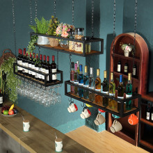 酒架置物架悬挂酒吧台吊架餐厅开店工业风酒架吊柜红酒洋酒柜悬挂