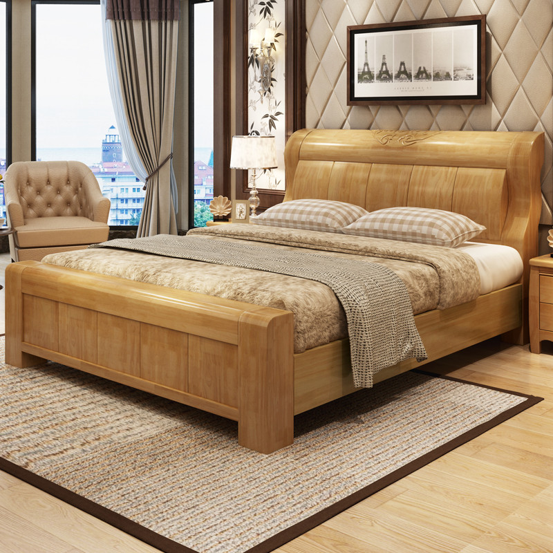 闽威现代中式实木床1.8米主卧双床2米2.2简约高箱储物