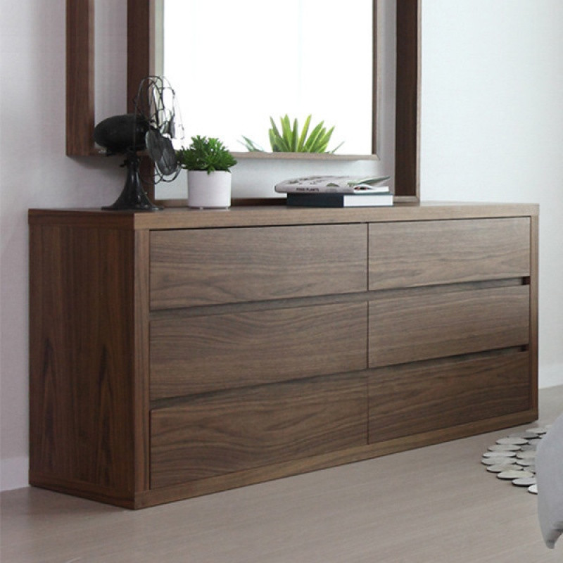 定制北欧木质家具储物柜子现代简约六斗柜抽屉收纳柜卧室胡桃木纹