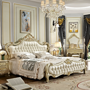 米括(MIKUO)欧式床主卧公主1.5米实木床1.8双人橡木雕花婚床2米香槟金色宫廷风别墅