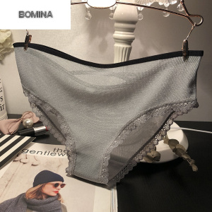 波迷娜(BOMINA)[放心购]日系2021闪闪网纱性感后交叉蕾丝边内裤女士低腰纯锦纶