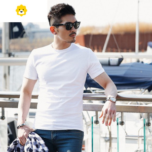FISH BASKET男士季修身白色打底衫半袖2024款韩版体恤圆领休闲短袖T恤