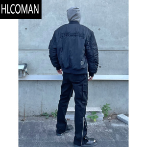 HLCOMAN2023新款潮牌棉衣飞行员夹克男女美式复古街头刺绣棒球服外套
