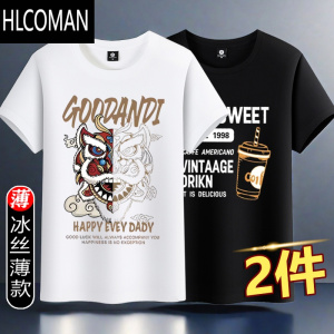 HLCOMAN2024新款短袖t恤男生夏季冰丝衣服男士体恤青少年半袖上衣服印花