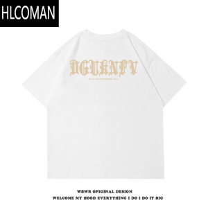 HLCOMAN美式vibe260g短袖t恤男夏季嘻哈潮牌字母印花酒红色上衣