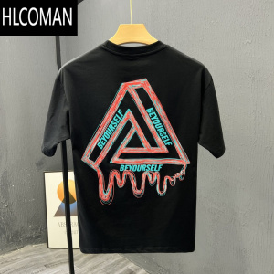 HLCOMAN夏季新款短袖T恤男韩版潮牌ins设计感印花圆领上衣半袖衫