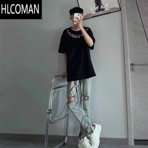 HLCOMAN[纯绵]夏季潮牌圆领男ins韩版休闲T恤精小伙网红短袖薄潮