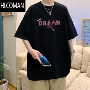HLCOMAN短袖男t恤夏季新品字母印花潮牌白色打底衫上衣痞帅青少年