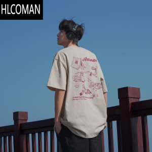 HLCOMAN@ 270g印花短袖T恤男夏季男生白色半袖