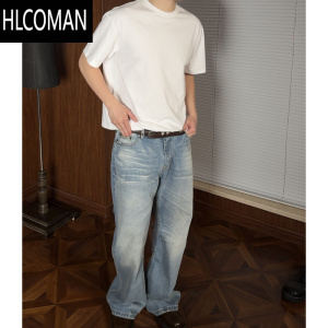 HLCOMANcleanfit夏季基础百搭通勤短宽Boxy版型休闲复古小领口短袖T恤男