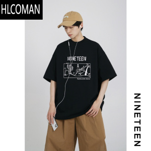 HLCOMAN/2024夏季新款青少年学生印花短袖T恤280g日系男生宽松上衣
