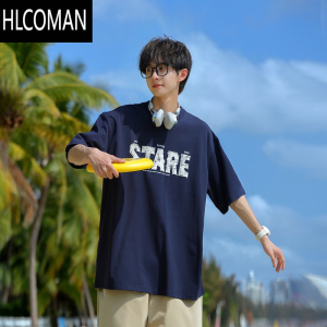 HLCOMAN@ 280g街头字母印花短袖T恤男夏季宽松男生半袖衫