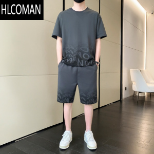 HLCOMAN套装男夏季冰丝短袖t恤短裤速干休闲运动服男款搭配一套帅气穿搭