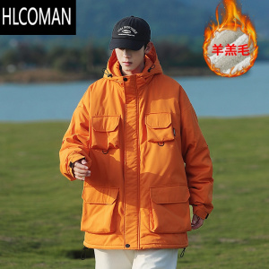 HLCOMAN工装棉服男冬季加绒加厚外套日系cityboy棉袄羔绒棉衣潮