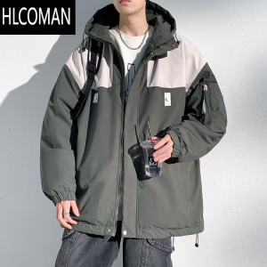 HLCOMAN2024新款工装冲锋棉衣男潮流拼接宽松加绒厚款羽绒棉服外套