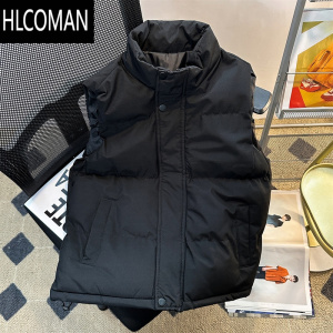 HLCOMAN冬季加厚羽绒棉服男款潮牌宽松坎肩马甲外套美式p暖纯色背心棉衣