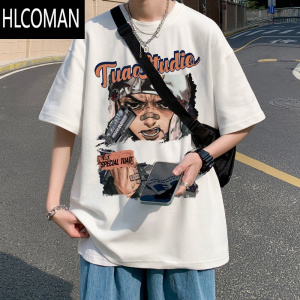 HLCOMAN短袖t恤男夏季宽松男生帅气半袖美式潮流潮牌上衣体恤