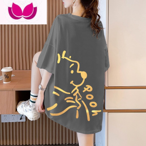 七斓大码女装宽松韩版短袖t恤女2023新款设计感小众夏季黑色上衣