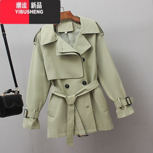 YIBUSHENG韩系高级感短款风衣2023新款外套女小个子收腰显瘦工装大衣