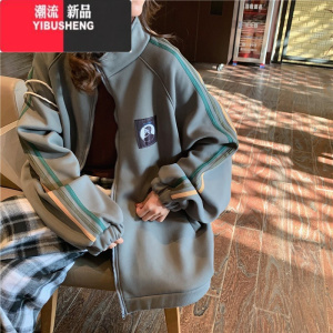 YIBUSHENG棒球服外套女2023年新款开衫卫衣百搭加绒加厚韩版宽松ins潮