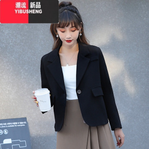 YIBUSHENG150cm小个子短款韩版职业西装修身黑色气质小西装外套女春秋新款