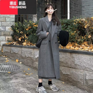 YIBUSHENG反季灰色呢子大衣女西装毛呢外套季韩系小个子高级感长款日式