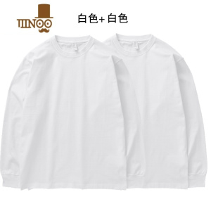 YANXU260长袖t恤男厚实宽松纯色白色秋季卫衣日系圆领打底衫