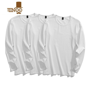 YANXU[3件装]秋季长袖T恤男纯色圆领打底衫休闲百搭韩版修身V领上衣