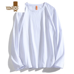YANXU220g长袖T恤男纯色宽松款卫衣圆领白色内搭打底衫男