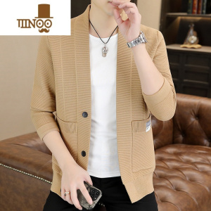 YANXU毛衣外套男士针织开衫薄款韩版秋季新款潮流帅气外穿纯色线衣