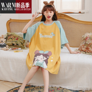 SHANCHAO睡裙女夏季韩版学生家居服可爱薄款短袖大码孕妇睡衣夏天