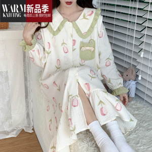 SHANCHAO孕妇睡衣女夏季薄款纱布产房睡裙月子服4月份产后哺乳连衣裙5