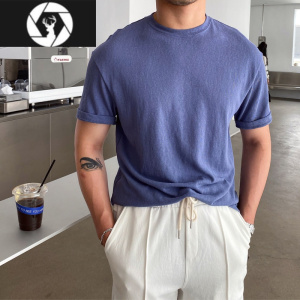HongZun夏季男士速干圆领休闲透气短袖体恤沙滩日常通勤纯色T恤