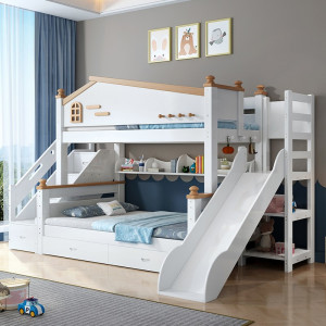 欧梵森 儿童床现代简约榉木实木床子母床北欧上下床双人床高低床双层床成人床大人床成年床多功能上下铺木床宿舍床分体床