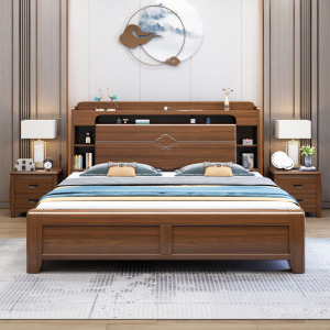 兰秀家居 实木床现代中式单人双人床1.5米1.8米卧室家具气压储物主卧多功能胡桃木婚床